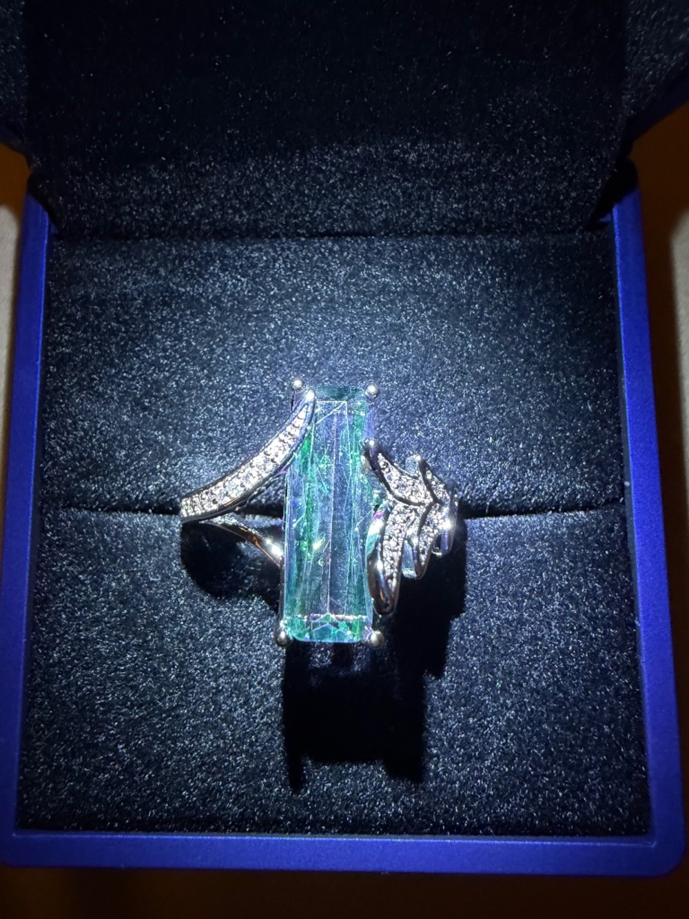4 Carat Mystic Topaz Ring:  Pave Set CZs, 14kt White Gold / 925 Sterling Silver